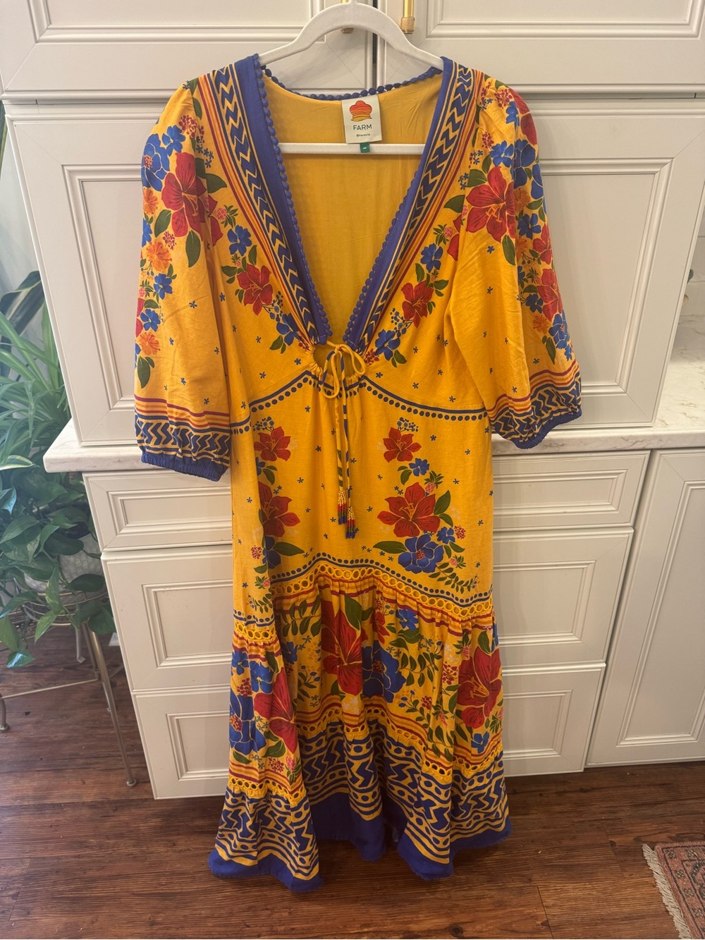 Farm Rio yellow long sleeved maxi dress size medium